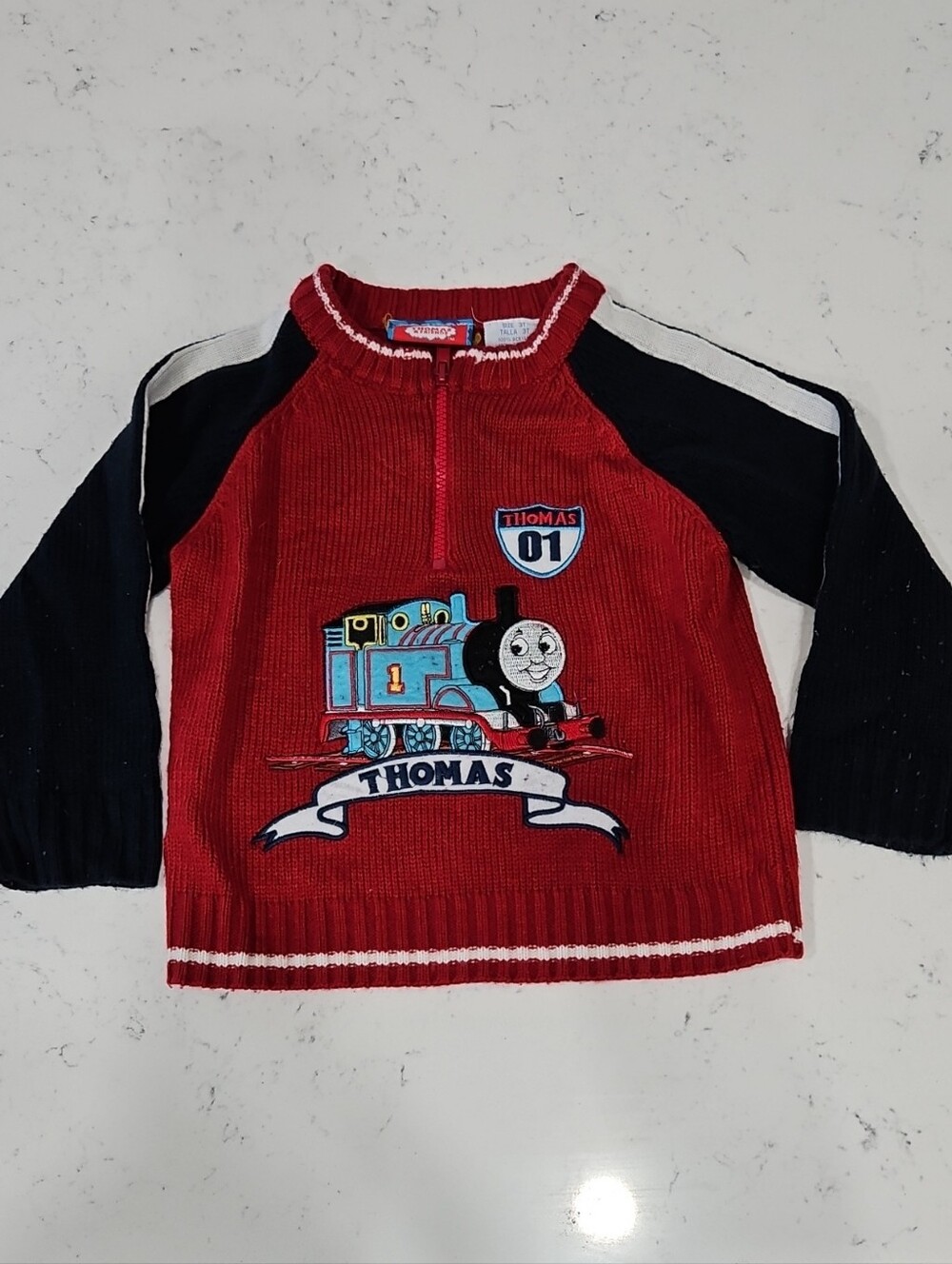 Thomas & Friends Red and Navy Zip-Neck Pullover with Train Patch